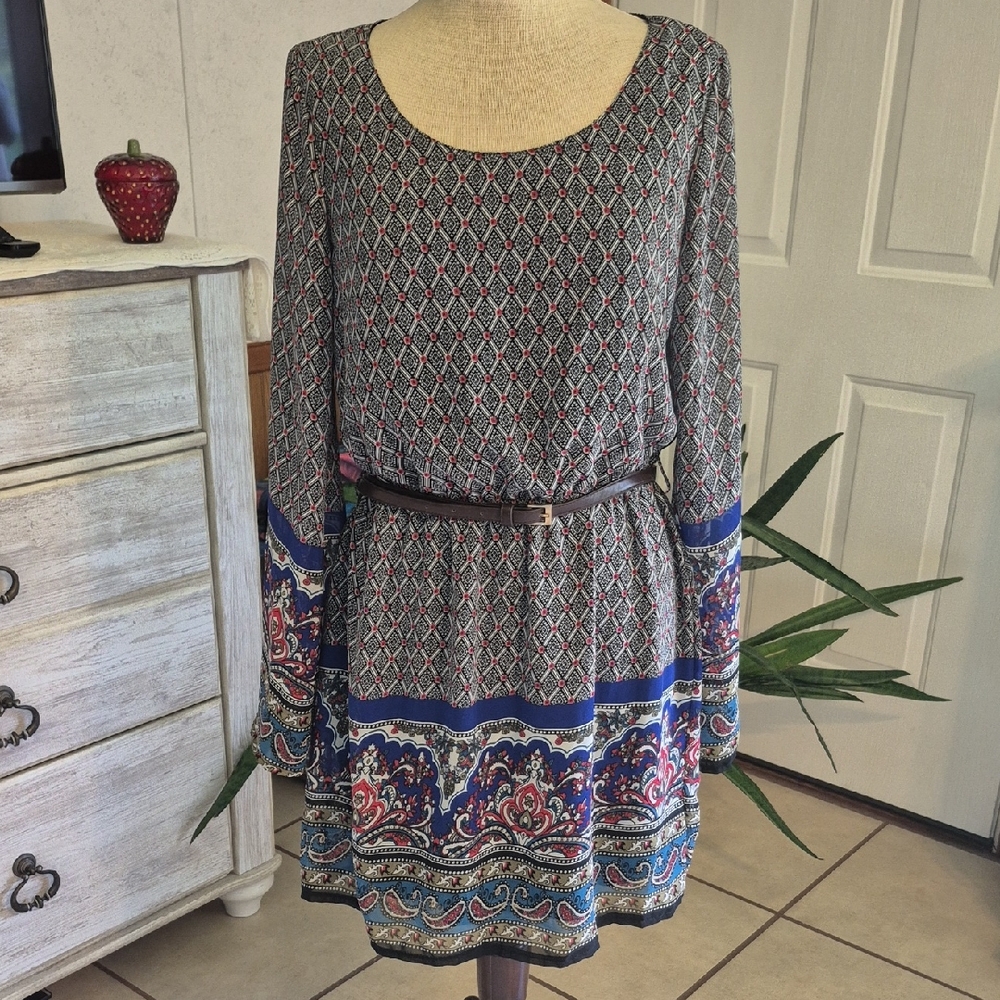 Rue21 Black, Blue, And Red Long Sleeve Sundress